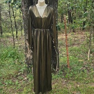 INCITY Size 44 Women's Metallic Long Sleeve Dress with Front Slit Used